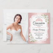 キンセアニェラパーティー写真付き – バラ金ゴールド白 招待状 (正面)