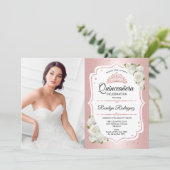 キンセアニェラパーティー写真付き – バラ金ゴールド白 招待状 (スタンド正面)