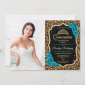 キンセアニェラパーティー写真付き – Leopard Printティール(緑がかった色) 招待状 (正面)