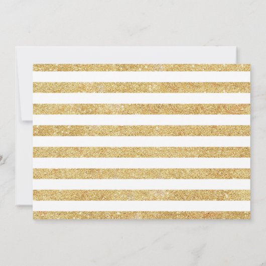 キンセアニェラパーティー写真 – 金ゴールド白ストライプ色 招待状 (裏面)