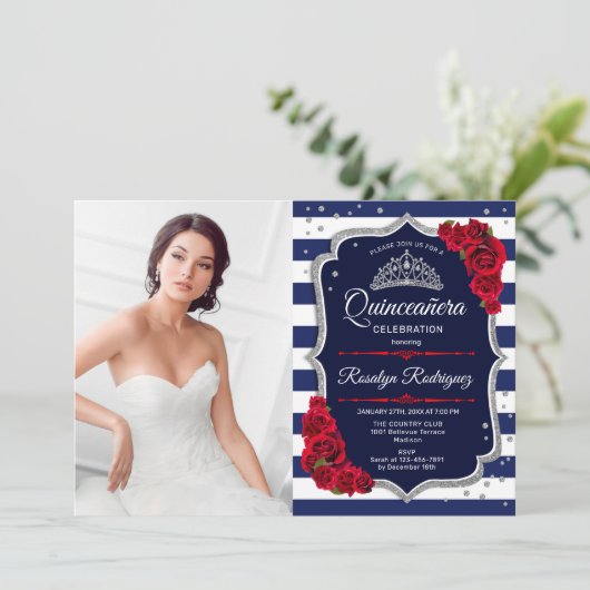 キンセアニェラパーティー撮影 – レッドシルバーネイビー 招待状 (スタンド正面)