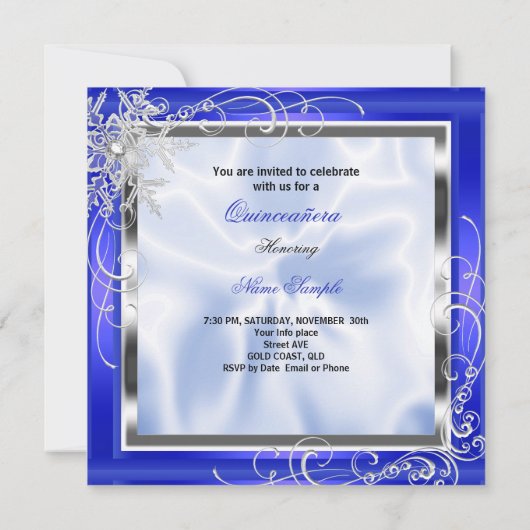 キンセアニェラパーティー王室のブルーシルバードレスヒールS5 招待状 (裏面)