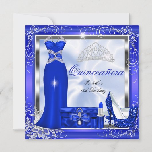 キンセアニェラパーティー王室のブルーシルバードレスヒールS5 招待状 (正面)