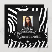 キンセアニェラパーティー白黒ゼブラガールフォト 招待状 (正面/裏面)