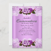 キンセアニェラパーティー薄紫パープルピンクローズレース 招待状 (正面)