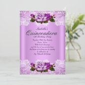 キンセアニェラパーティー薄紫パープルピンクローズレース 招待状 (スタンド正面)