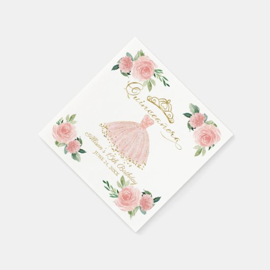 キンセアニェラパーティー赤面ガウンピンクフローラナプキンス スタンダードカクテルナプキン (角)