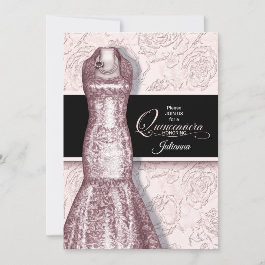 キンセアニェラパーティー赤面ピンクアンドホワイトローズ 招待状 (正面)