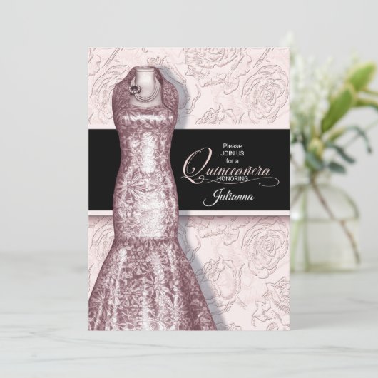 キンセアニェラパーティー赤面ピンクアンドホワイトローズ 招待状 (スタンド正面)