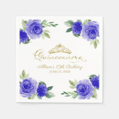 キンセアニェラパーティー金ゴールドティアラ王室のブルーフローラ スタンダードカクテルナプキン (正面)