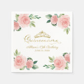 キンセアニェラパーティー金ゴールドティアラ赤面ピンクフローラ スタンダードカクテルナプキン (正面)