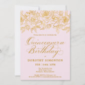 キンセアニェラパーティー金ゴールドバラフローラ赤面ピンク 招待状 (正面)