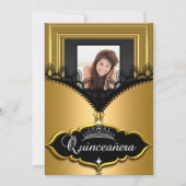 キンセアニェラパーティー金ゴールドブラックレースガール写真 招待状 (正面)