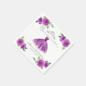 キンセアニェラパープルウォーターカラーガウンフローラ スタンダードカクテルナプキン (角)