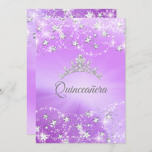 キンセアニェラパープルシルバースパークルティアラスターズ 招待状 (正面/裏面)