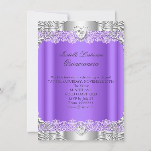 キンセアニェラパープルシルバーダイヤモンドティアラ15パーティー 招待状 (裏面)