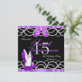 キンセアニェラパープルスウィート15パーティーグリッターブラック 招待状 (スタンド正面)