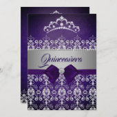 キンセアニェラパープルスパークルダイヤモンドティアラボウ 招待状 (正面/裏面)