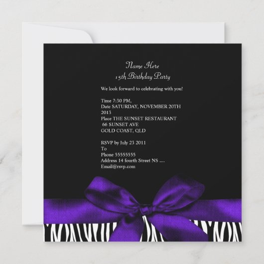 キンセアニェラパープルゼブラ白黒ダイヤモンド 招待状 (裏面)