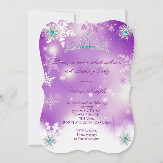 キンセアニェラパープルティール（緑がかった色）ブルーパールスノーフレーク 招待状 (裏面)