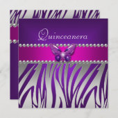 キンセアニェラパープルピンクゼブラシルバーバタフライ 招待状 (正面/裏面)