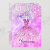 キンセアニェラパープルピンクドレス15thバースデーパーティー 招待状 (正面/裏面)