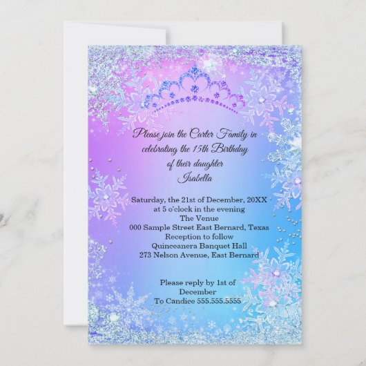 キンセアニェラパープルピンクブルーウィンターワンダーランド2 招待状 (裏面)