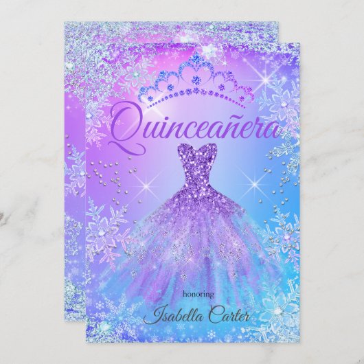 キンセアニェラパープルピンクブルーウィンターワンダーランド2 招待状 (正面/裏面)