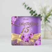 キンセアニェラパープルピンクローズ誕生日金ゴールドボウ 招待状 (スタンド正面)