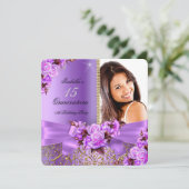 キンセアニェラパープルピンクローズ金ゴールド15誕生日 招待状 (スタンド正面)