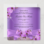 キンセアニェラパープルピンクローズ金ゴールド15誕生日 招待状 (裏面)