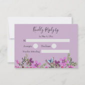 キンセアニェラパープルフローラバタフライRSVP返信 出欠カード (正面)