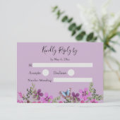 キンセアニェラパープルフローラバタフライRSVP返信 出欠カード (スタンド正面)