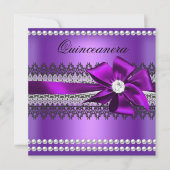 キンセアニェラパープルボウブラックパールレースダイヤモンド 招待状 (正面)