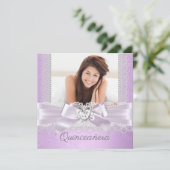 キンセアニェラパープル薄紫レースダマスクダイヤモンドハート 招待状 (スタンド正面)