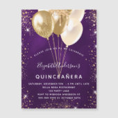 キンセアニェラパープル金ゴールドグリッターバルーン マグネット招待状 (正面)