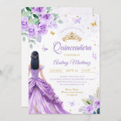 キンセアニェラパープル金ゴールドバラバタフライプリンセス 招待状 (正面/裏面)