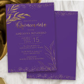 キンセアニェラパープル&金ゴールドリーフエレガント誕生日 招待状