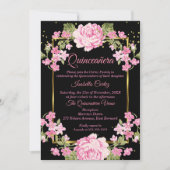 キンセアニェラピンクかわいらしカントリーフローラ金ゴールドブラック 招待状 (正面)