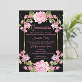 キンセアニェラピンクかわいらしカントリーフローラ金ゴールドブラック 招待状 (スタンド正面)
