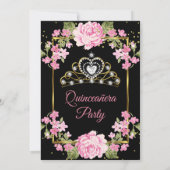 キンセアニェラピンクかわいらしカントリーフローラ金ゴールドブラック 招待状 (裏面)
