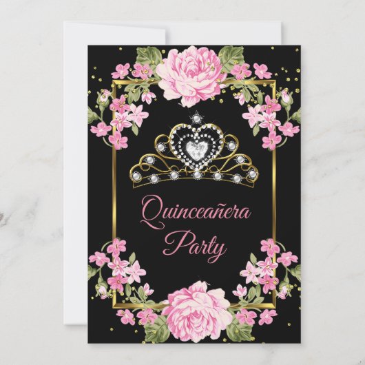 キンセアニェラピンクかわいらしカントリーフローラ金ゴールドブラック 招待状 (裏面)