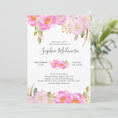 キンセアニェラピンクと金ゴールド水色フローラ 招待状 (スタンド正面)