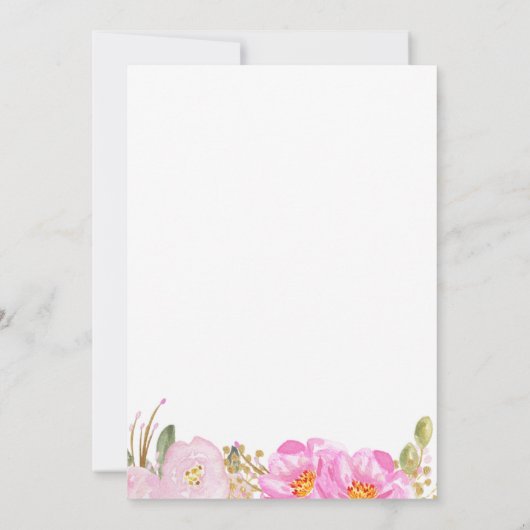 キンセアニェラピンクと金ゴールド水色フローラ 招待状 (裏面)