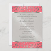 キンセアニェラピンクと銀のフィリグリーの渦巻き 招待状 (正面)