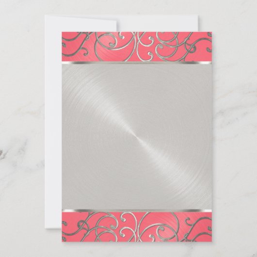 キンセアニェラピンクと銀のフィリグリーの渦巻き 招待状 (裏面)