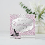 キンセアニェラピンクグリッターグラマー15バースデーパーティー 招待状 (スタンド正面)