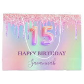 キンセアニェラピンクグリッタードリップレインボーモノグラム ラージペーパーバッグ (裏面)