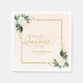 キンセアニェラピンクゴールドフォイルフローラナプキンス スタンダードカクテルナプキン (正面)