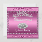 キンセアニェラピンクジュエルティアラパール15誕生日 招待状 (正面)
